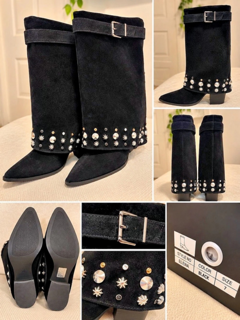 Studded Over-the-Knee Boots in Black US 7 Like New